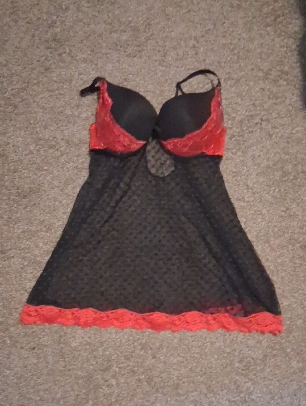 Sheer Black and Red Lace Babydoll Chemise - Women's Intimates